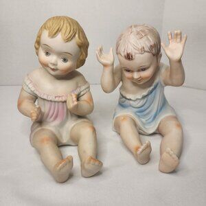 KPM Piano Babies Big Sister Little Sister Figures Bisque Porcelain Dolls 6" H